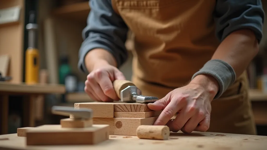 Experienced craftsman demonstrating hand tool technique to a younger person at wooden workbench, both focused on the work, natural lighting, mentorship in action